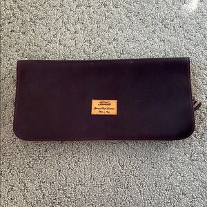 Terrida Genuine Calf Leather Folded Clutch Travel Bag Plum  Pink Interior Purse